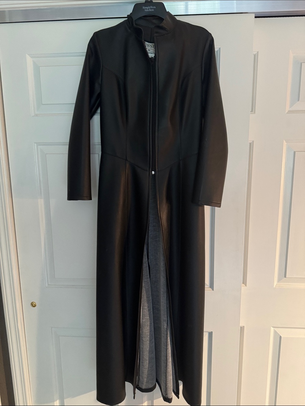 Long Black Women's Coat Jacket with Zip Front